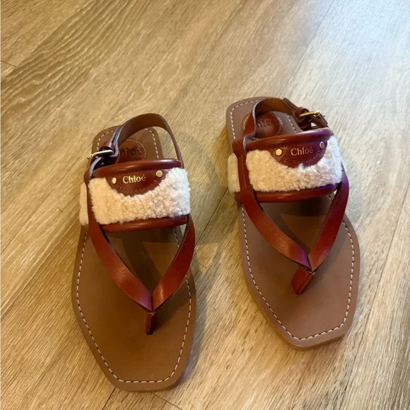 Chloe leather sheepskin sandals - Picture 2 of 6